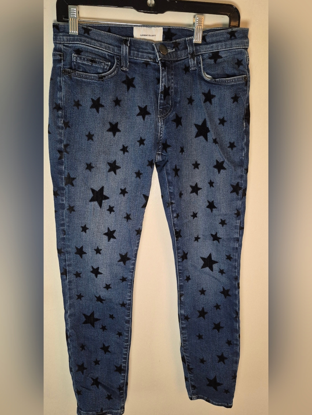 Current/Elliott The Stiletto Flocked Star Jeans.